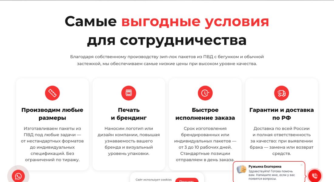 блок преимуществ с иконками на сайте zip-zavod.ru